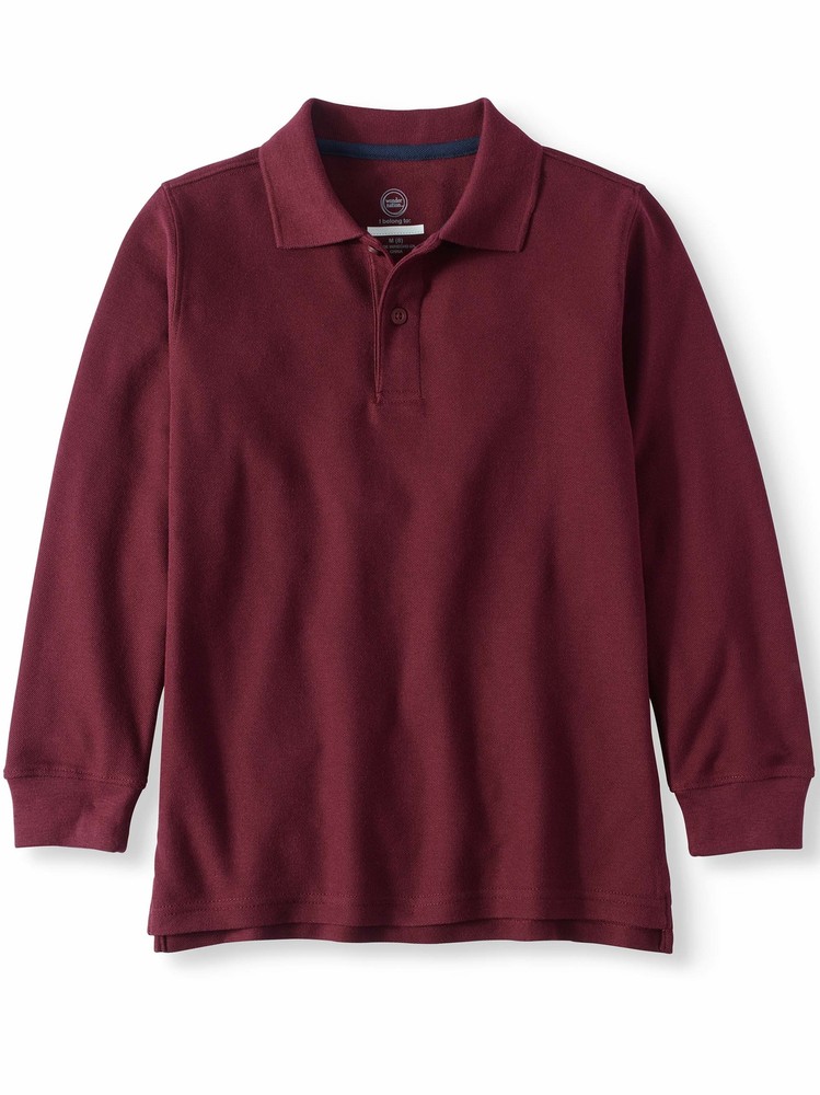 Wonder Nation Long Sleeve Polo Boys SIZE S RED WINE School Uniform –i5–