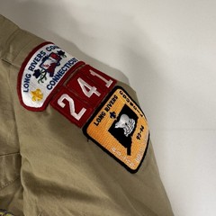 Boy Scouts BSA Cub Scouts Shirt Youth Large Tan Long Sleeve Uniform Patch Stains