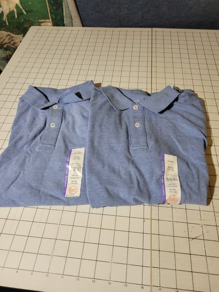 Wonder Nation School Uniform Short Sleeve Polo Shirts XL 14-16 ( 2 ) Lt Blue