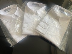 Young boys white Oxford button down collared uniform shirt slim S long sleeve