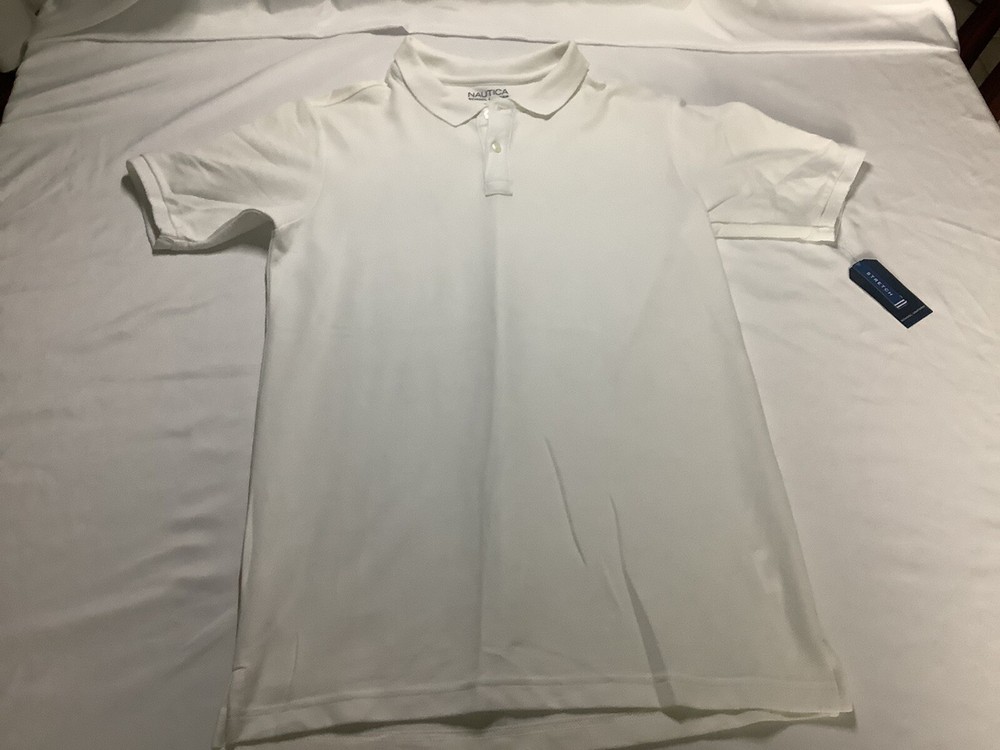 NAUTICA BOYS XL 18-20 SHORT SLEEVE SCHOOL UNIFORM POLO SHIRT, WHITE BOX E