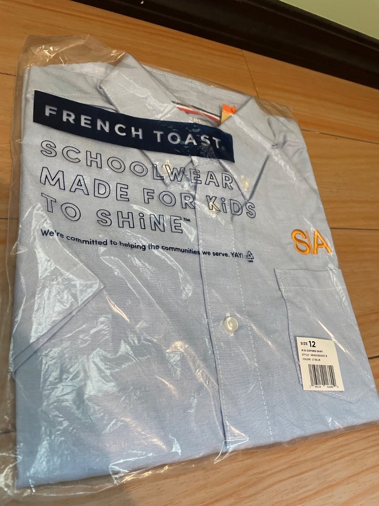 Size 12 SHORT Sleeve Success Academy SA French Toast button down shirt