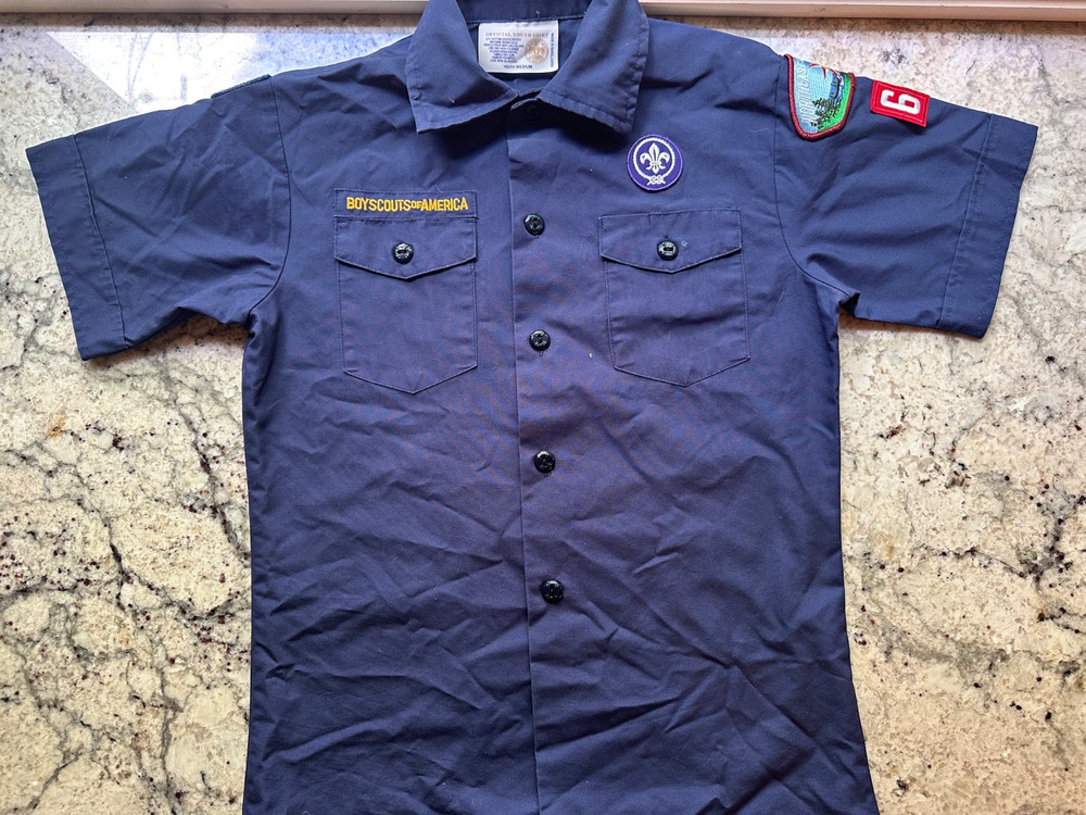 Boy Scouts of America BSA Uniform Shirt Youth Medium Navy Blue w/ Patches