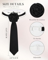 Tie for Women – Punk Metal Necktie Pre-Tied Adjustable Necktie for Black Rose