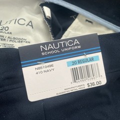 Nautica School Uniform Boys’ Flat Front Pant – Size 20 Regular Navy Blue