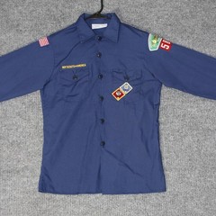 Vintage Boy Scouts of America Shirt Kids LG Blue Long Sleeve Uniform Patches