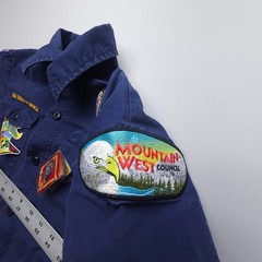 Boy Scouts Of America Boys Youth Medium Uniform Shirt Blue BSA Multiple Patches