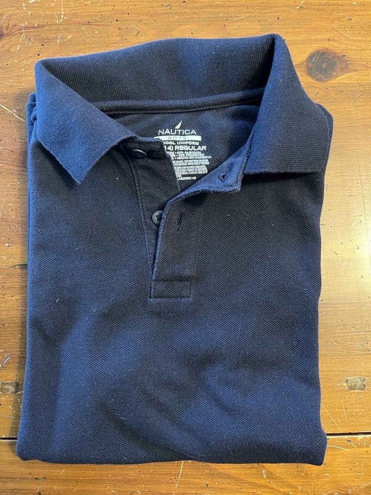 Nautica Boys Short Sleeve Navy Blue Polo- School Uniform: Large 12/14
