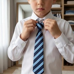 Blue Striped Tie, Adjustable Navy Clip On Tie For Men Boys Kids, Pre-Tied