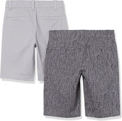 Amazon Essentials Boys’ Uniform Flat-Front Short 2Pk, Adjustable Waist, Gray 12H