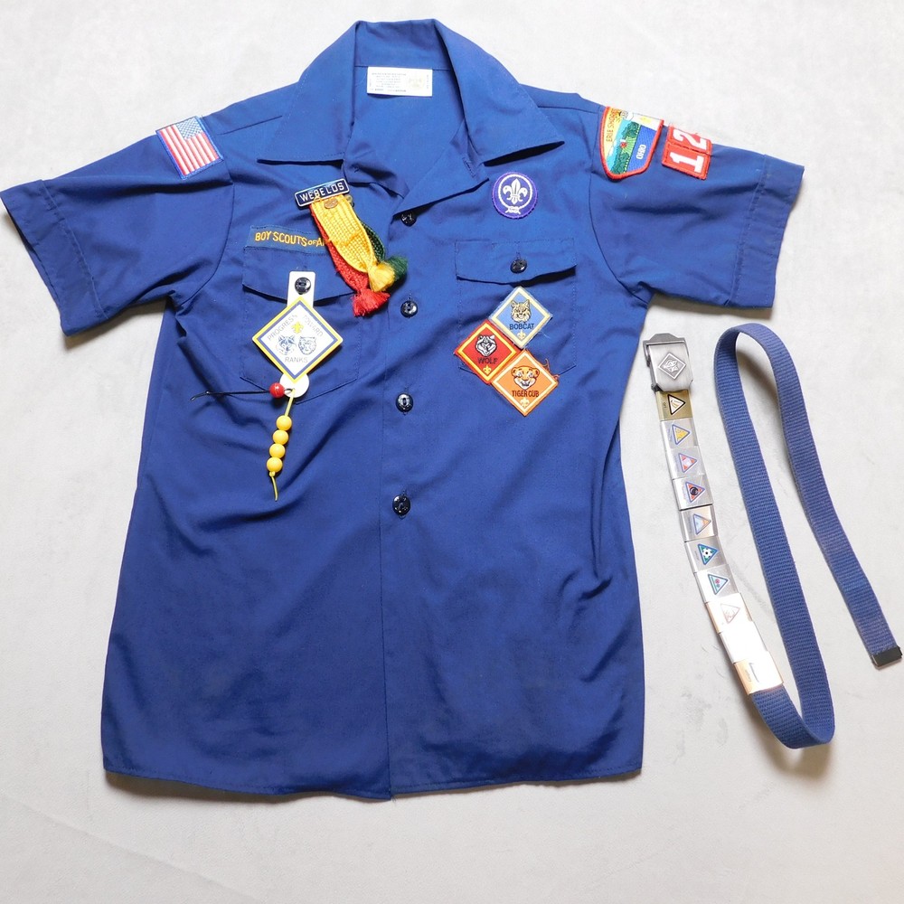 Boy Scouts Of America Shirt Boys Medium Blue Cub Scout Uniform Belt Webelos