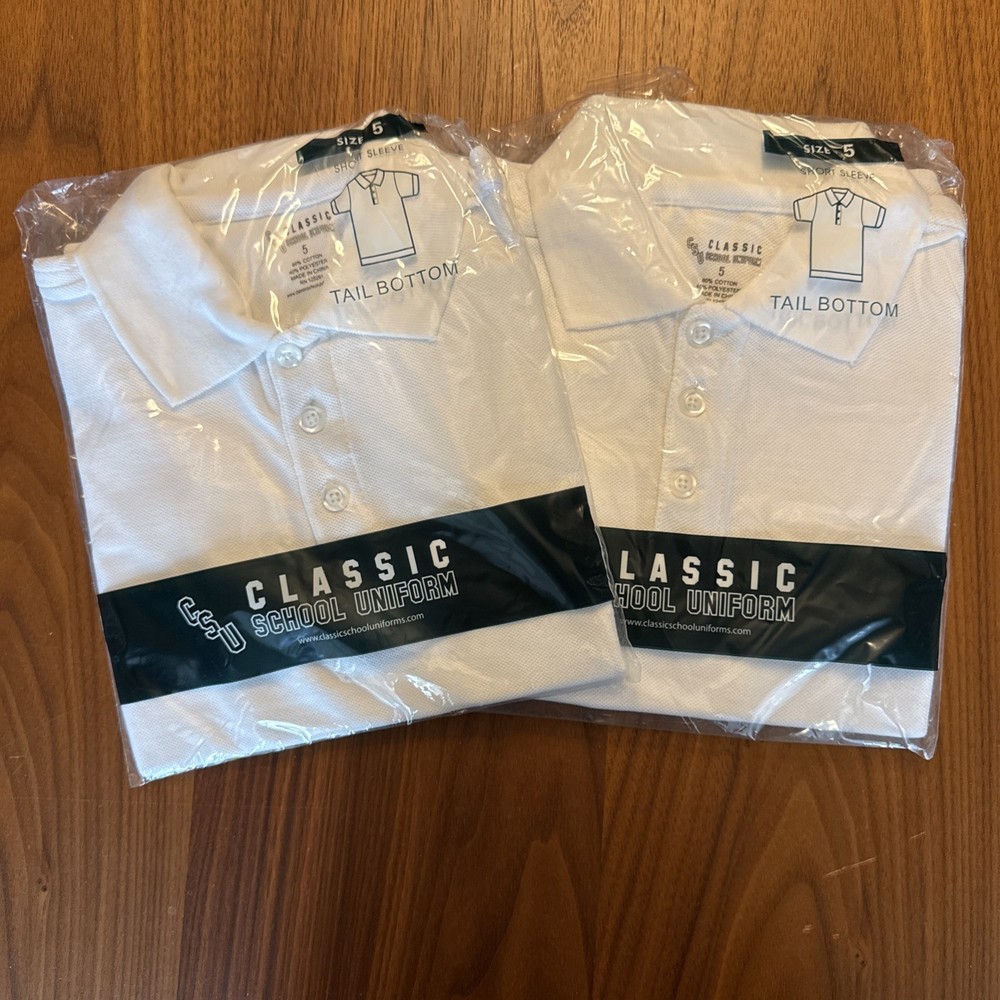 Classic School Uniform – Tail Bottom Boys White Short Sleeve Shirts Size 5 (2)