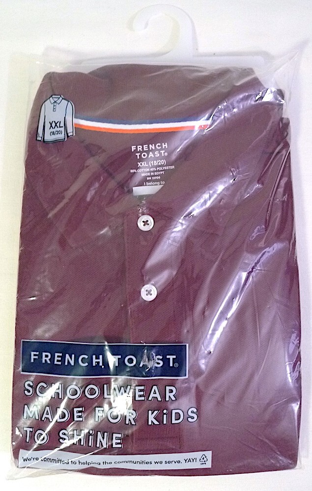 French Toast Kids School Wear Burgundy Long Sleeve Pique Polo size 2XL (18/20)