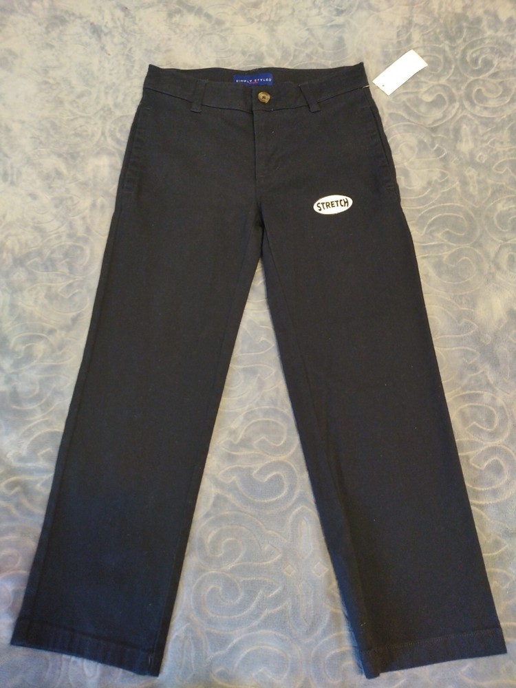 Simply Styled Boys Flat Front Stretch School Uniform Pants Navy Blue Sz 6 NWT