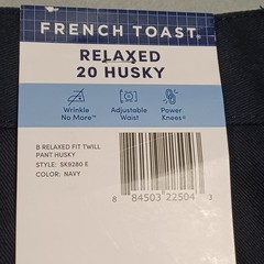 French Toast Boys Navy Relaxed Fit Twill Pants 20 Husky SK9280 School Uniform