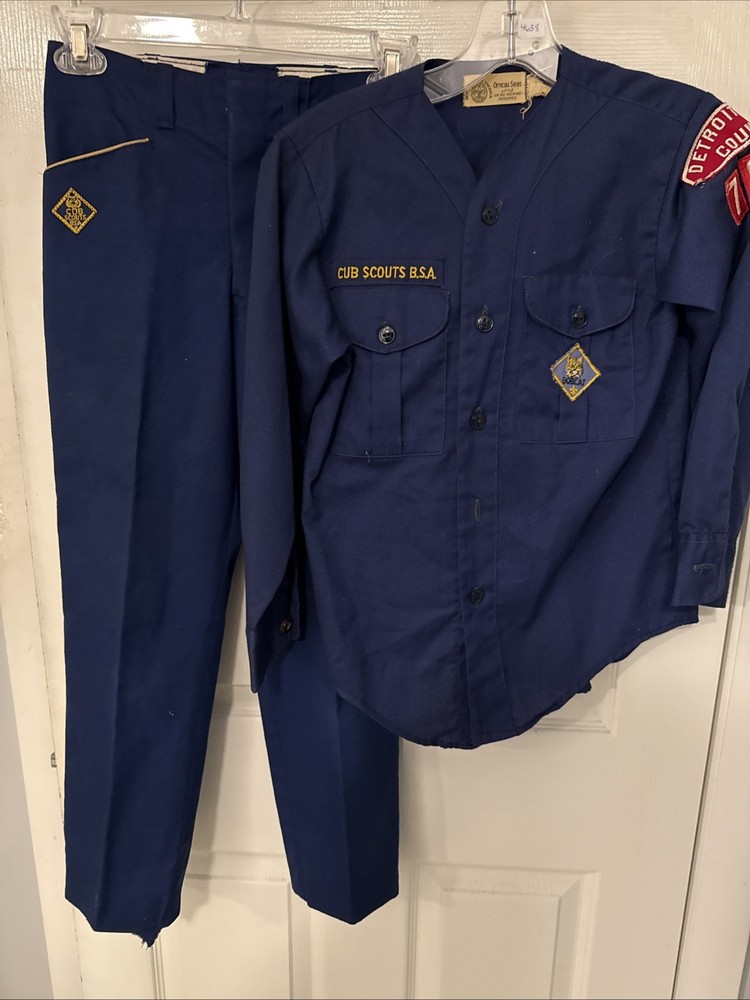 Vtg 2pc BSA Shirt Youth Blue Bobcat Cub Boy Scout of America Shirt Pants Uniform