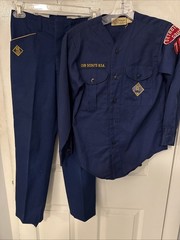 Vtg 2pc BSA Shirt Youth Blue Bobcat Cub Boy Scout of America Shirt Pants Uniform