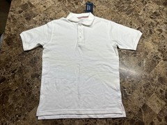 French Toast Boys Uniform Interlock Polo Shirt L (10/12) White Short Sleeve