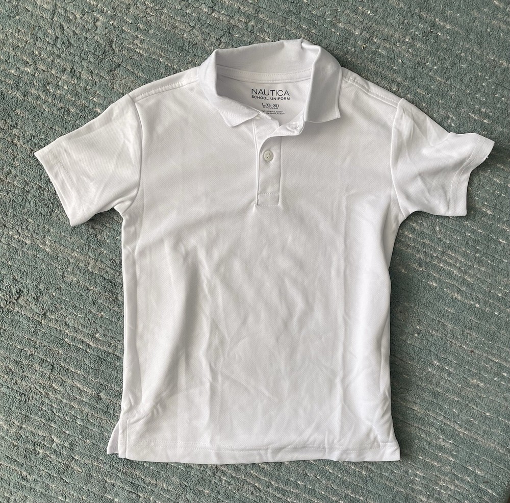 Nautica White School Uniform Polo Short Sleeve Size Large