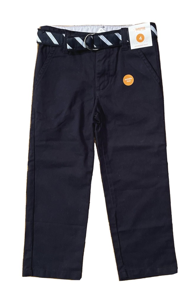 NWT-GYMBOREE Boys Navy Blue School Uniform Pants W/ Belt ADJ Waist SZ 4