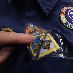 Boy Scouts Of America Boys Youth Medium Uniform Shirt Blue BSA Multiple Patches