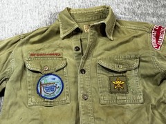 Vintage Boy Scouts Of America Shirt Green Sanforized Uniform Patches Quinnipiac
