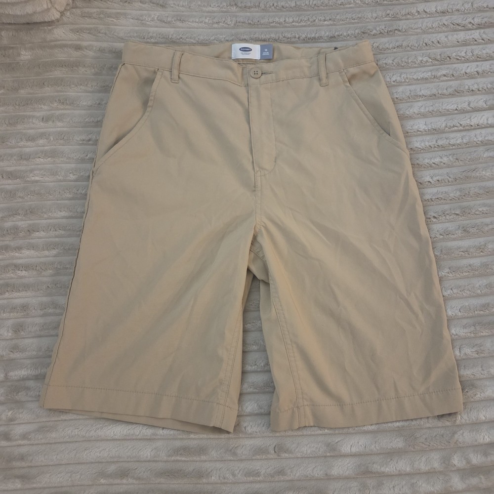 Old Navy Boys School Uniform Bermuda Shorts Beige Khaki Twill Zip Fly Size 16