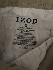 Izod Khaki Boys Youth Pleated Pants Adjustable Waist Size 20 Reg Uniform