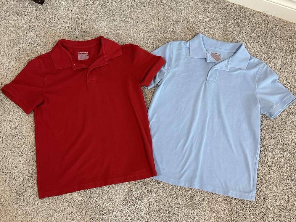 Cat & Jack Boys Polo Shirt Lot Size L (10/12) Red/Light Blue Back to School