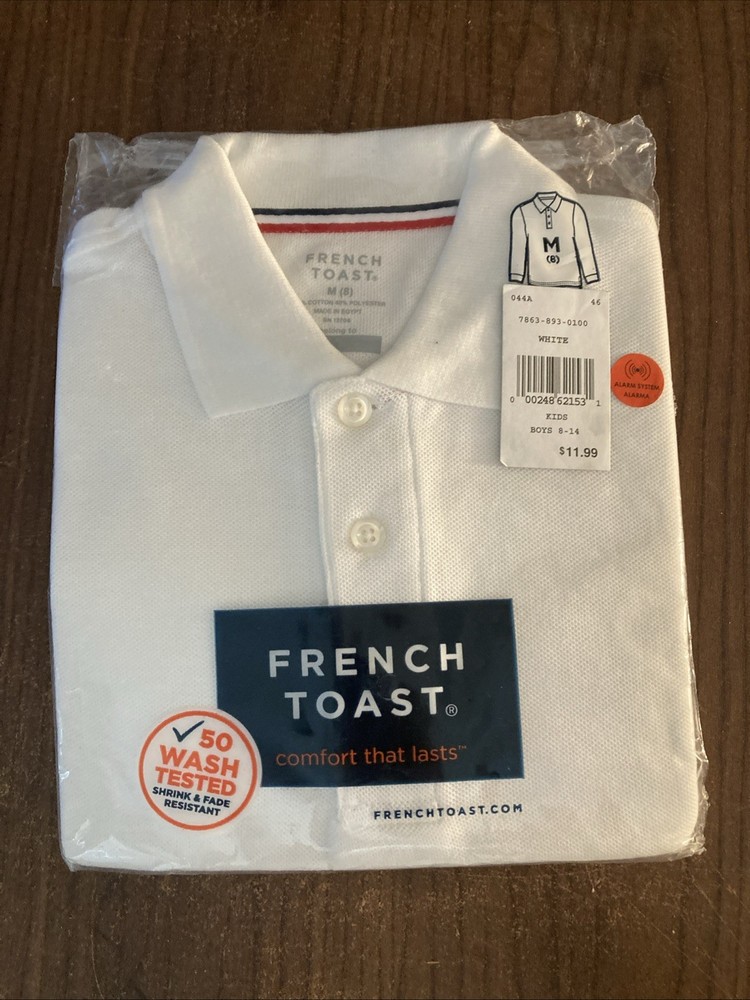 French Toast Boys Size M Long sleeve Collared White Polo Shirt Uniform