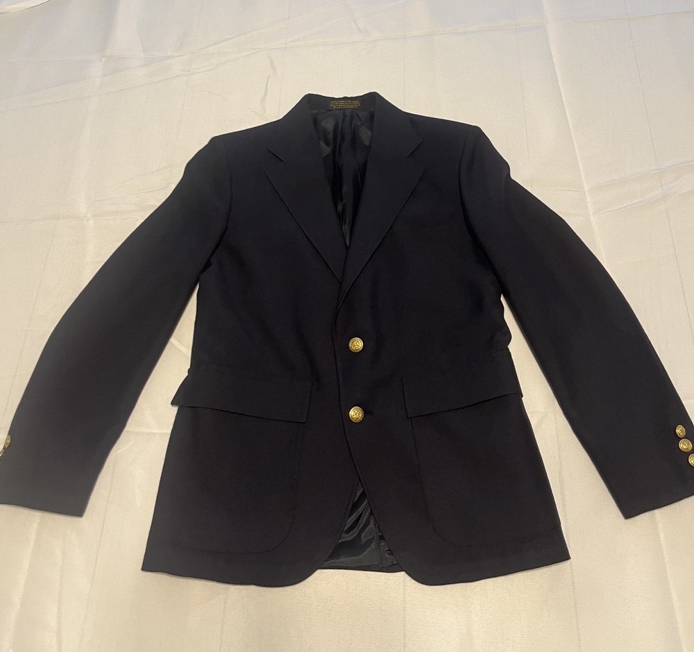 Vintage Boys Blazer Gant Classic Navy Blue Jacket School 16/32 2 Button Gold