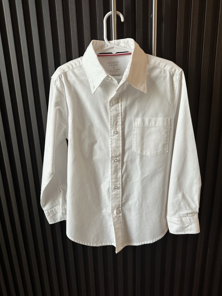 French Toast Boys White Long Sleeve Button-Up Uniform Dress Shirt Pocket Size 8