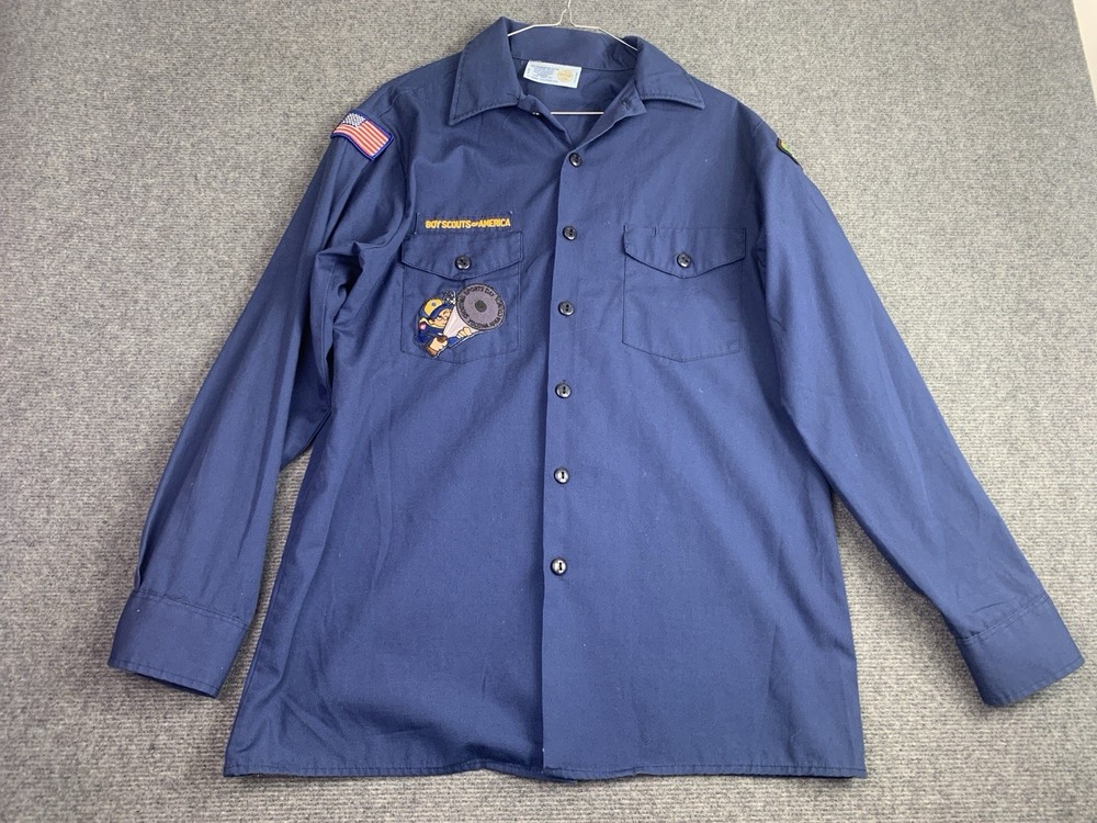 Vintage Boys Scout of America Button Up Shirt Navy Blue Youth XL Yocona Area