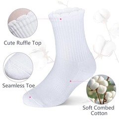 Ruffle Ankle Crew Socks School Uniform Dress Socks for 8-11 Years 4 Pairs White