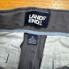 Lands End Boys School Uniform Flat Front Zip Pocket Gray Waist Shorts 14