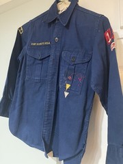 Vintage Boy Scouts Of America Shirt Boys 12 Blue Cub Scout w/Some Patches-MASS