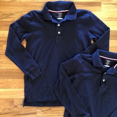 French Toast Boys Uniform Polo Shirt Large 10/12 Blue Long Sleeve Lot Of 2