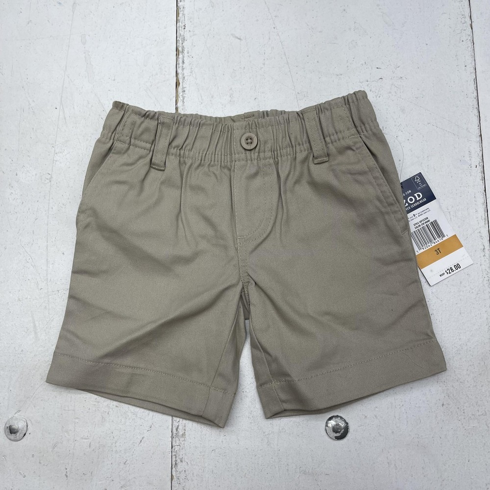 Izod Shorts Boys 3T Khaki School Uniform Flat Front Elastic Waist Schoolwear