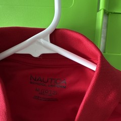 Nautica Boys Red Polo Shirt M (10/12) Moisture Wicking UPF 50+ Uniform