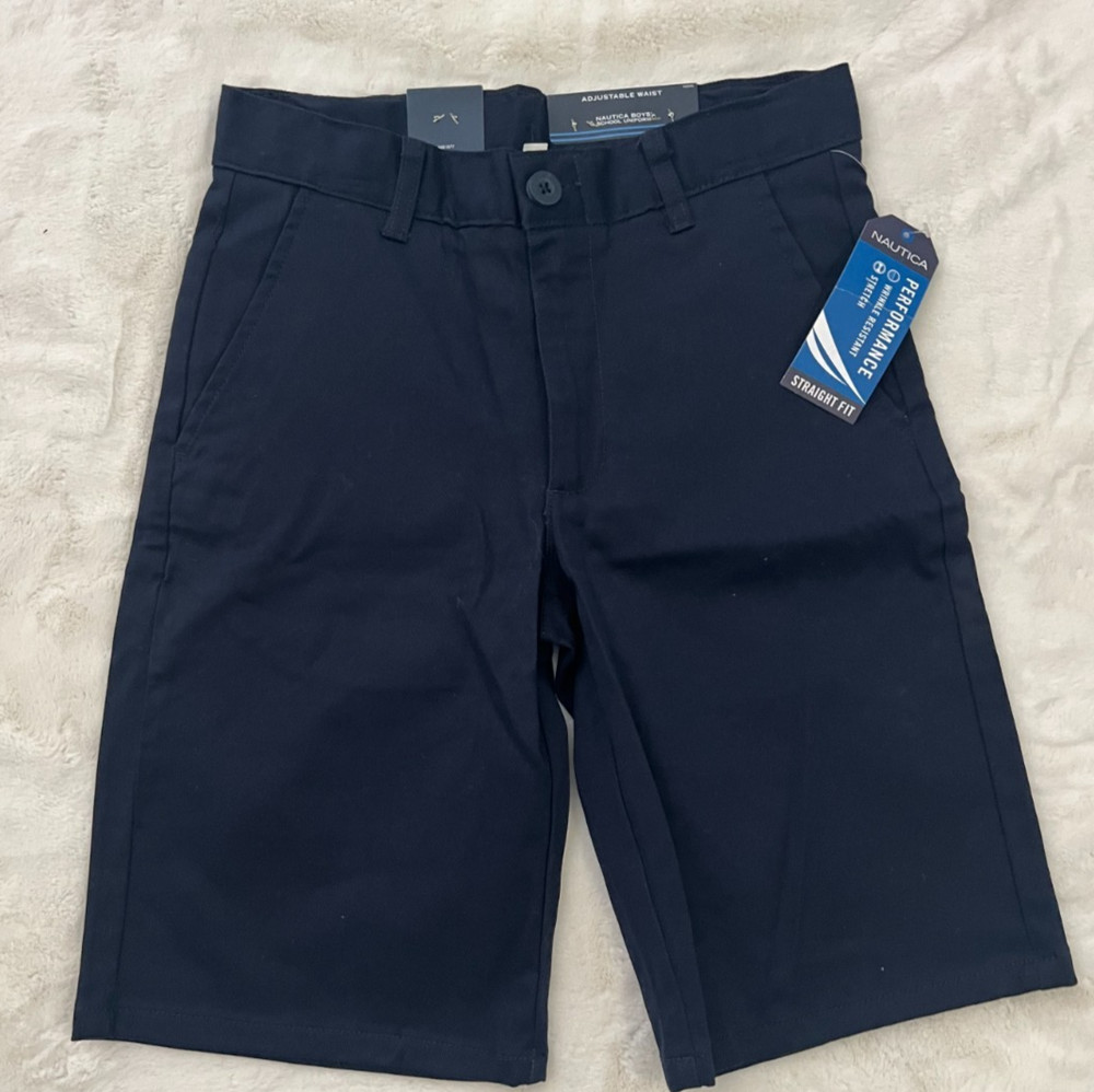 Nautica Boys School Uniform Shorts Size 10 Regular Navy Flat Front Adj Waist New