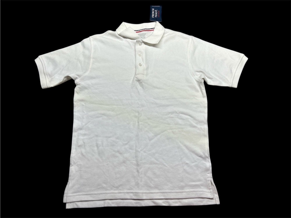 French Toast Boys Uniform Interlock Polo Shirt L (10/12) White Short Sleeve