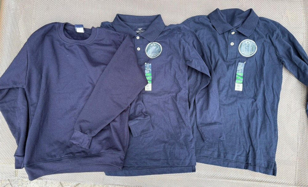 LOT of 3 Boys uniform FADED GLORY TATO Long sleeve Polo Shirts Sweatshirt 10-12