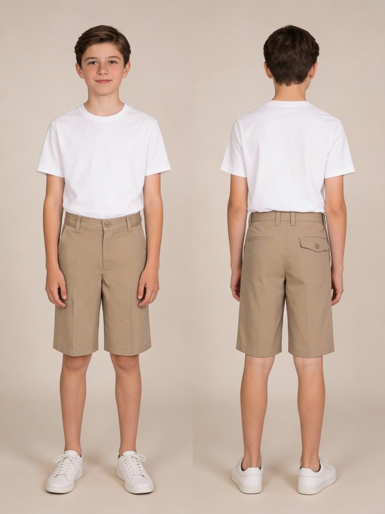 Real School Husky Boys School Uniform Flat Front Shorts (Husky) Size 8 Beige