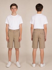Real School Husky Boys School Uniform Flat Front Shorts (Husky) Size 8 Beige