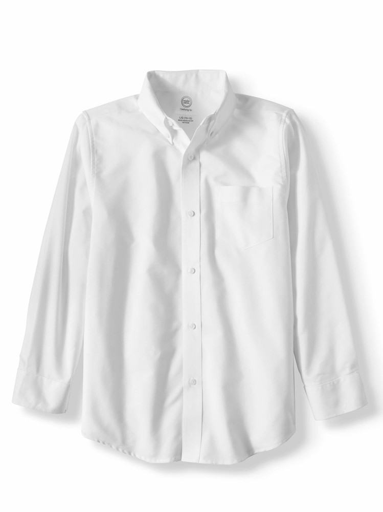 Wonder Nation Oxford Shirt Boys Size XL White School Uniform Long Sleeve –N9–