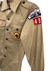 Boy Scouts Of America BSA Tan Long Sleeve Uniform Shirt + Patches Youth Size 16
