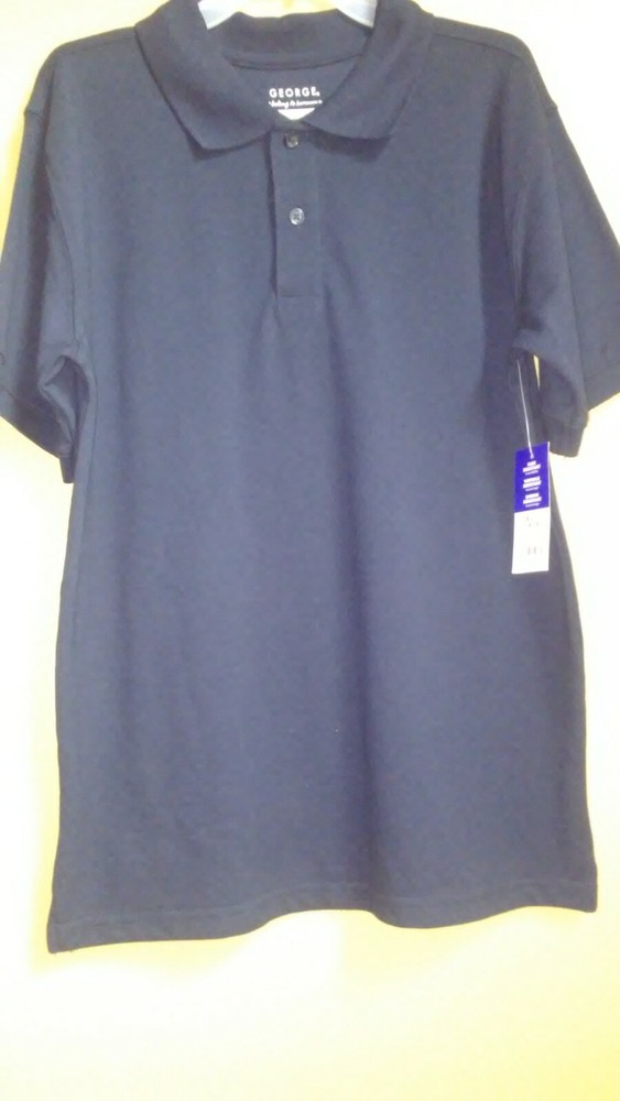 George Navy Blue School Uniform Pique Polo Shirt, Short Sleeves,Size XL 14/16