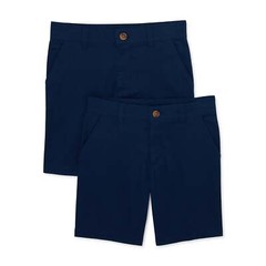Wonder Nation Flat Front Shorts Boys Size 8 Navy Blend With Belt Loop, 2 Pack