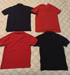 Boys Size 7/7X School Uniform Polo Shirts Short Sleeve, 4 Shirts, Navy & Red