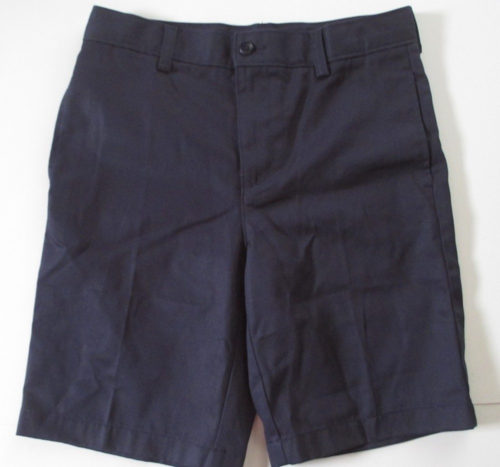 LANDS END Navy School Uniform Plain Front Chino Shorts Boys 8 Husky NEW
